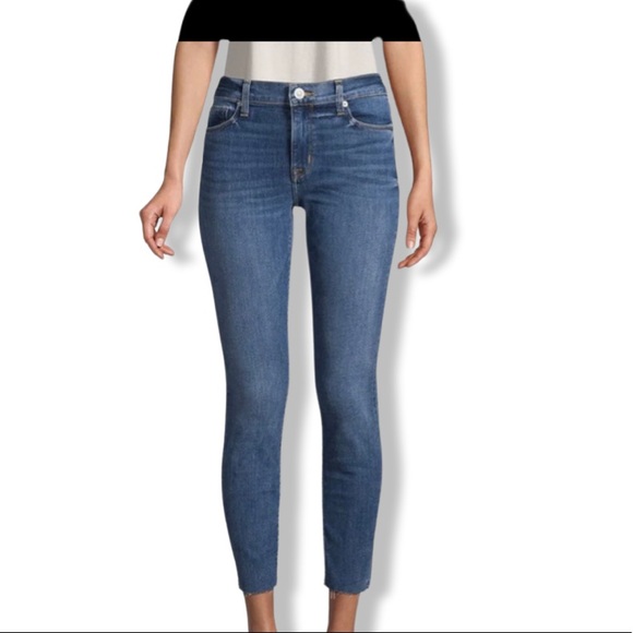 Hudson Natalie Super Skinny, Raw Hem Medium Wash Jeans. Classic 5-Pocket Style - Picture 3 of 16